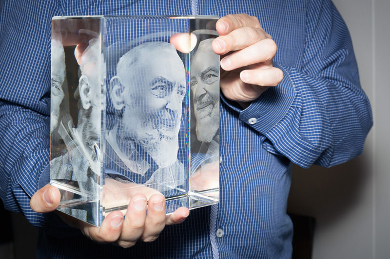 Besides Faith A 3D Figure Of Saint Pio In A Glass Block